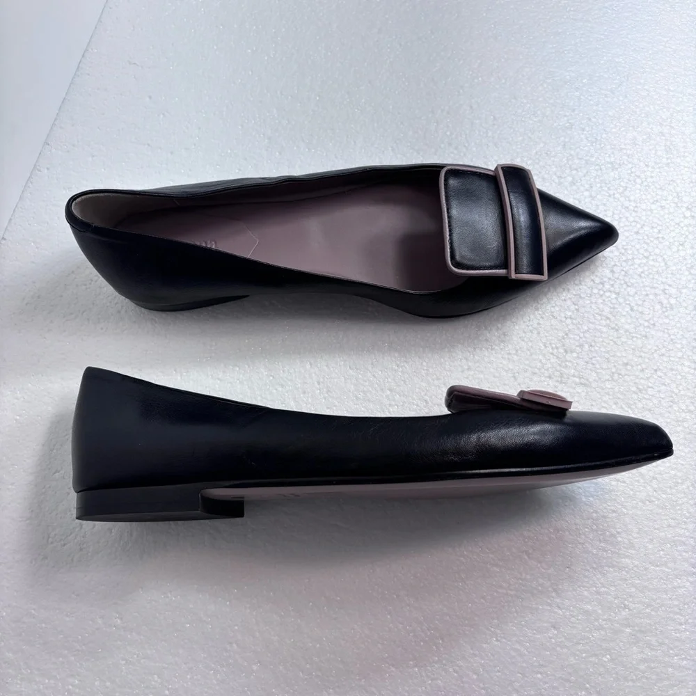 RAMONA Italy Leather Elegant Black Flats Pointed Toe Classy Women’s 40/US 9 - Picture 1 of 11